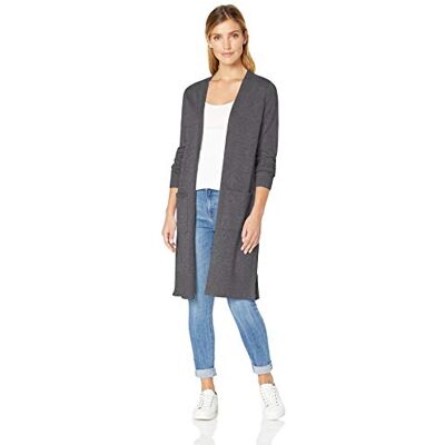 Amazon Essentials Damen Leichter, Länger Geschnittener, Langärmliger Cardigan-Pullover Mit Offener Vorderseite (In Übergröße Erhältlich), Dunkelgrau Meliert, XL Amazon Essentials Damen Leichter, Länger Geschnittener, Langärmliger Cardigan-Pullover Mit Offener Vorderseite (In Übergröße Erhältlich), Dunkelgrau Meliert, XL