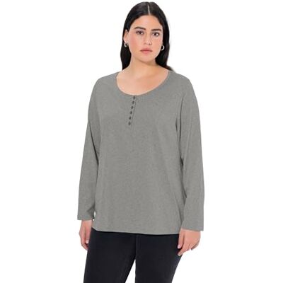 Ulla Popken Damen Basic Shirt Bluse, Hellgrau Mélange, 58-60 EU Ulla Popken Damen Basic Shirt Bluse, Hellgrau Mélange, 58-60 EU