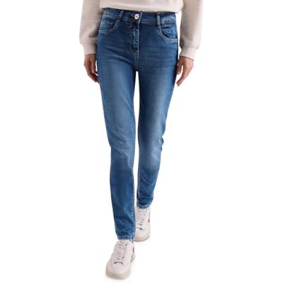 Cecil High Waist Slim Leg Jeans im Slim Fit mid Blue Used wash 32 Cecil High Waist Slim Leg Jeans im Slim Fit mid Blue Used wash 32