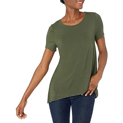 Amazon Essentials Damen Kurzärmliges Swing-T-Shirt mit U-Ausschnitt und lockerer Passform (in Übergröße erhältlich), Dunkles Olivgrün, L Amazon Essentials Damen Kurzärmliges Swing-T-Shirt mit U-Ausschnitt und lockerer Passform (in Übergröße erhältlich), Dunkles Olivgrün, L