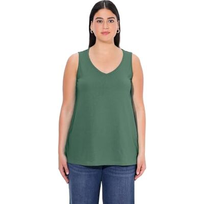 Ulla Popken Damen große Größen Übergrößen Plus Size Top, V-Ausschnitt, Classic, ärmellos dunkel eukalyptus 46+ 724584430-46+ Ulla Popken Damen große Größen Übergrößen Plus Size Top, V-Ausschnitt, Classic, ärmellos dunkel eukalyptus 46+ 724584430-46+