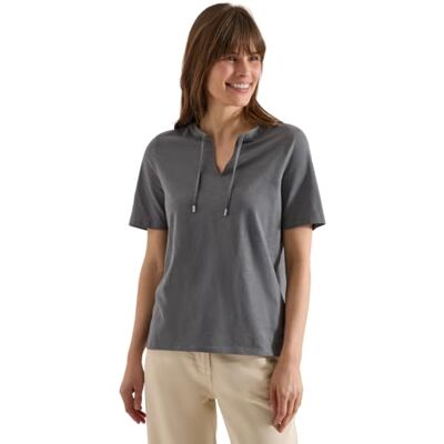 Cecil Kurzarm Shirt mit Split Neck Graphite Light Grey M Cecil Kurzarm Shirt mit Split Neck Graphite Light Grey M