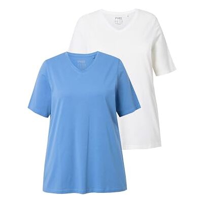 Ulla Popken Damen große Größen Übergrößen Plus Size T-Shirts, 2er-Pack, V-Ausschnitt, Halbarm, Biobaumwolle Ulla Popken Damen große Größen Übergrößen Plus Size T-Shirts, 2er-Pack, V-Ausschnitt, Halbarm, Biobaumwolle