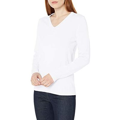 Amazon Essentials Damen Pullover aus 100 % Baumwolle, langärmelig, V-Ausschnitt, Weiß, Größe XS Amazon Essentials Damen Pullover aus 100 % Baumwolle, langärmelig, V-Ausschnitt, Weiß, Größe XS