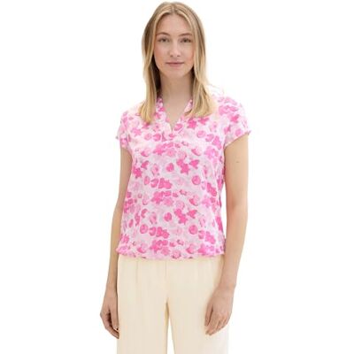 TOM TAILOR Damen Kurzarm-Bluse mit Muster , pink small floral design, 34 TOM TAILOR Damen Kurzarm-Bluse mit Muster , pink small floral design, 34