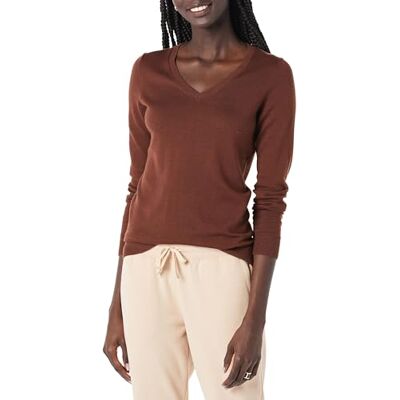 Amazon Essentials Damen Leichter Langarm-Pullover Mit V-Ausschnitt, Toffee Braun, XL Amazon Essentials Damen Leichter Langarm-Pullover Mit V-Ausschnitt, Toffee Braun, XL