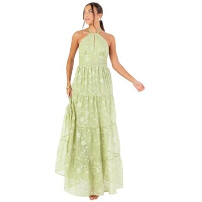 Maya Deluxe Women's Maxi Dress Sleeveless Halterneck A-line Floral Self-tie Keyhole Tiered Open Back Wedding Guest Bridesmaid Prom, Salbeigrün, 36 Maya Deluxe Women's Maxi Dress Sleeveless Halterneck A-line Floral Self-tie Keyhole Tiered Open Back Wedding Guest Bridesmaid Prom, Salbeigrün, 36