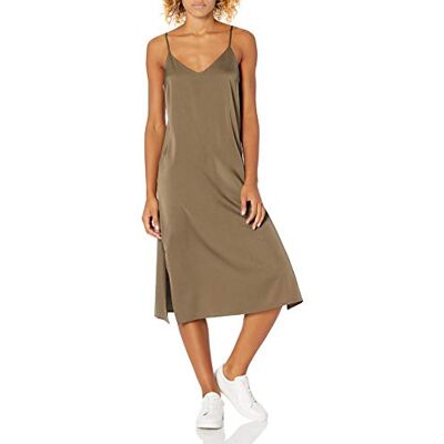 The Drop Damen Ana Midi-Kleid, V-Ausschnitt, seidiger Slip-Dress-Stil, Grün, S The Drop Damen Ana Midi-Kleid, V-Ausschnitt, seidiger Slip-Dress-Stil, Grün, S