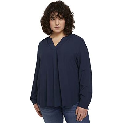 TOM TAILOR Damen Bluse mit Turn-Up Ärmeln 1024916, 10668 Sky Captain Blue, 46 Große Größen TOM TAILOR Damen Bluse mit Turn-Up Ärmeln 1024916, 10668 Sky Captain Blue, 46 Große Größen