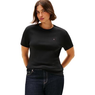 Tommy Hilfiger Damen T-Shirt Kurzarm Slim Cody aus Baumwolle, Schwarz (Black), 46 Tommy Hilfiger Damen T-Shirt Kurzarm Slim Cody aus Baumwolle, Schwarz (Black), 46