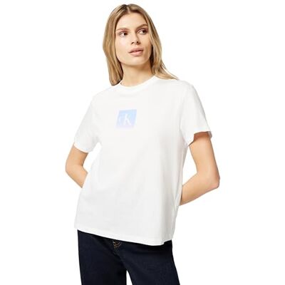 Calvin Damen T-Shirt Kurzarm Classic Fit Tee aus Baumwolle, Weiß (Brilliant White), S Calvin Damen T-Shirt Kurzarm Classic Fit Tee aus Baumwolle, Weiß (Brilliant White), S