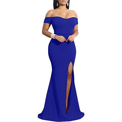 YMDUCH Damen Schulterfrei High Split Lange Formale Party Kleid Abendkleid, Königsblau, Groß YMDUCH Damen Schulterfrei High Split Lange Formale Party Kleid Abendkleid, Königsblau, Groß