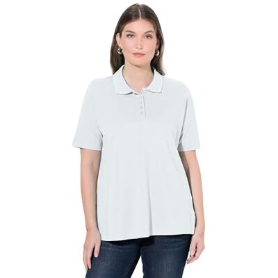 Ulla Popken Damen große Größen Übergrößen Plus Size Poloshirt, längere Knopfleiste, Polokragen, Halbarm schneeweiß 58+ 846106200-58+ Ulla Popken Damen große Größen Übergrößen Plus Size Poloshirt, längere Knopfleiste, Polokragen, Halbarm schneeweiß 58+ 846106200-58+
