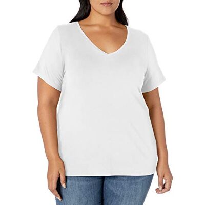 Amazon Essentials Damen Plus Size V-Ausschnitt T-Shirt mit Kurzen Ärmeln, Klassische Passform, Weiß, 5XL Große Größen Amazon Essentials Damen Plus Size V-Ausschnitt T-Shirt mit Kurzen Ärmeln, Klassische Passform, Weiß, 5XL Große Größen