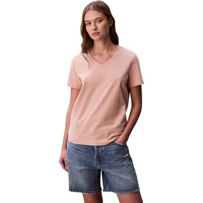 Calvin Damen T-Shirt Kurzarm Archive Jersey Tee mit V-Ausschnitt, Rosa (Tuscan Wind), L Calvin Damen T-Shirt Kurzarm Archive Jersey Tee mit V-Ausschnitt, Rosa (Tuscan Wind), L