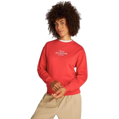Tommy Hilfiger Damen Sweatshirt Regular aus Baumwolle, Rot (Primary Red), XS Tommy Hilfiger Damen Sweatshirt Regular aus Baumwolle, Rot (Primary Red), XS