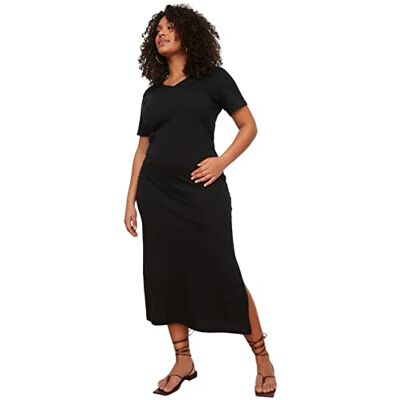 TRENDYOL Damen Midi-Jersey-Kleid in Übergröße, entspannt, gestrickt, Übergröße, Schwarz, XXL Große Größen TRENDYOL Damen Midi-Jersey-Kleid in Übergröße, entspannt, gestrickt, Übergröße, Schwarz, XXL Große Größen
