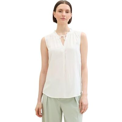 TOM TAILOR Damen Basic Bluse mit Rüschen-Detail am Kragen, Whisper White, 42 TOM TAILOR Damen Basic Bluse mit Rüschen-Detail am Kragen, Whisper White, 42