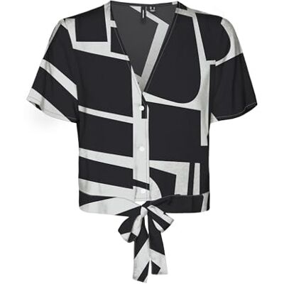 VERO MODA Damen VMEASY Joy S/S TIE Shirt WVN GA Kurzarmbluse, Schwarz,M VERO MODA Damen VMEASY Joy S/S TIE Shirt WVN GA Kurzarmbluse, Schwarz,M