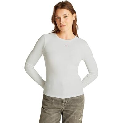 Tommy Jeans Damen Langarmshirt Slim Fit Essential aus Baumwolle, Weiß (Ecru), XL Tommy Jeans Damen Langarmshirt Slim Fit Essential aus Baumwolle, Weiß (Ecru), XL
