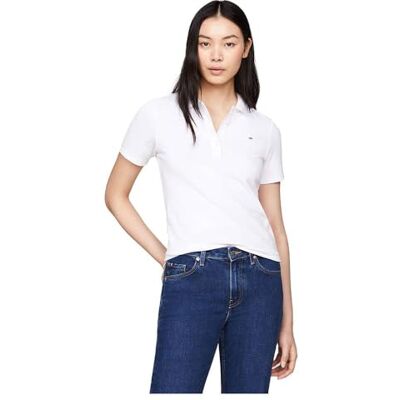 Tommy Hilfiger Damen Poloshirt Kurzarm 1985 Polo Slim Fit, Weiß (Th Optic White), L Tommy Hilfiger Damen Poloshirt Kurzarm 1985 Polo Slim Fit, Weiß (Th Optic White), L