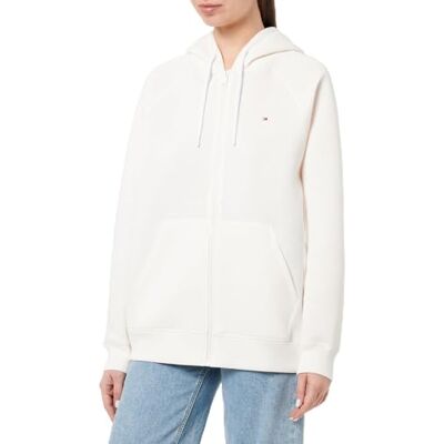 Tommy Hilfiger Damen Hoodie mit Reißverschluss Oversized, Elfenbein (Ancient White), L Tommy Hilfiger Damen Hoodie mit Reißverschluss Oversized, Elfenbein (Ancient White), L