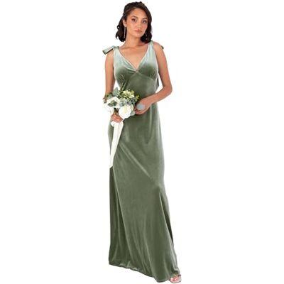 Maya Deluxe Women's Maxi Dress Ladies V-Neckline Sleeveless Velvet Bow Shoulder Tie-Straps A-line Evening Occasion Prom Ball Gown, Salbeigrün 42 Maya Deluxe Women's Maxi Dress Ladies V-Neckline Sleeveless Velvet Bow Shoulder Tie-Straps A-line Evening Occasion Prom Ball Gown, Salbeigrün 42