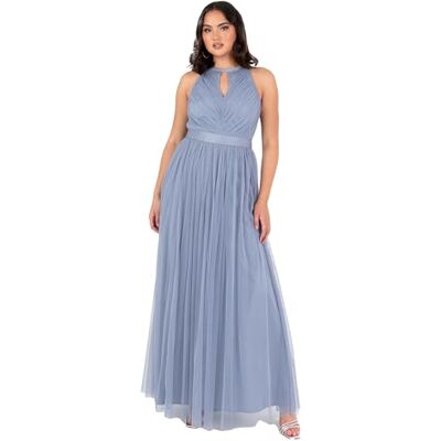 Anaya with Love Damen Women's Maxi Ladies Sleeveless Halterneck Keyhole Sash Tie Belt Tulle A-line Bridesmaid Wedding Guest Prom Evening Dress, Slate Blue, 50 EU Anaya with Love Damen Women's Maxi Ladies Sleeveless Halterneck Keyhole Sash Tie Belt Tulle A-line Bridesmaid Wedding Guest Prom Evening Dress, Slate Blue, 50 EU