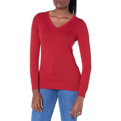 Amazon Essentials Damen Leichter Langarm-Pullover Mit V-Ausschnitt, Rot, XXL Amazon Essentials Damen Leichter Langarm-Pullover Mit V-Ausschnitt, Rot, XXL