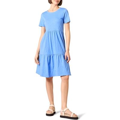 Amazon Essentials Damen Kurzärmliges, gestuftes Kleid mit Rundhalsausschnitt, Blau, XXL Amazon Essentials Damen Kurzärmliges, gestuftes Kleid mit Rundhalsausschnitt, Blau, XXL