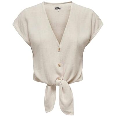 ONLY Damen ONLSIESTA S/S Knot Linen BL Shirt PNT 15322270 ,Moonbeam ,XS ONLY Damen ONLSIESTA S/S Knot Linen BL Shirt PNT 15322270 ,Moonbeam ,XS