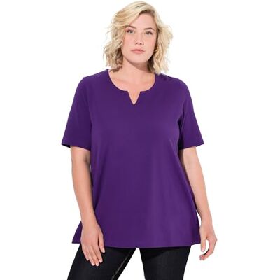 Ulla Popken Damen große Größen Übergrößen Plus Size T-Shirt, A-Linie, Tunika-Ausschnitt, Halbarm tiefes violett 58+ 807259840-58+ Ulla Popken Damen große Größen Übergrößen Plus Size T-Shirt, A-Linie, Tunika-Ausschnitt, Halbarm tiefes violett 58+ 807259840-58+