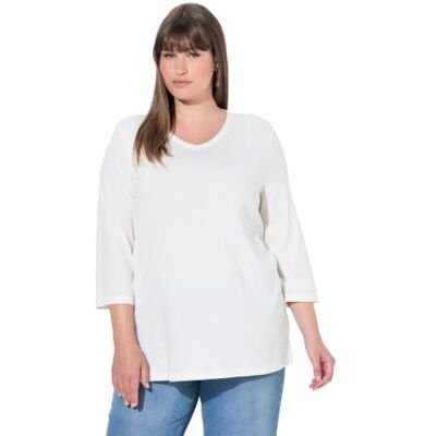 Ulla Popken Damen große Größen Übergrößen Plus Size Shirt, Rippjersey, V-Ausschnitt, 3/4-Arm, Biobaumwolle Offwhite 42+ 749141200-42+ Ulla Popken Damen große Größen Übergrößen Plus Size Shirt, Rippjersey, V-Ausschnitt, 3/4-Arm, Biobaumwolle Offwhite 42+ 749141200-42+