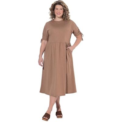 Ulla Popken Damen große Größen Übergrößen Plus Size Midikleid, Raffband, Rundhals, ärmellos, Biobaumwolle Hellbraun 58+ 847699322-58+ Ulla Popken Damen große Größen Übergrößen Plus Size Midikleid, Raffband, Rundhals, ärmellos, Biobaumwolle Hellbraun 58+ 847699322-58+
