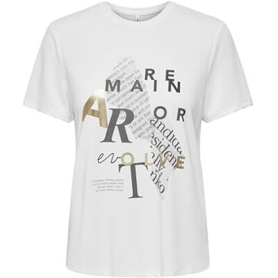 ONLY Damen Onlfree Life Reg S/S Leaf Top Box JRS T-Shirt, Bright White/Print:Art, Medium ONLY Damen Onlfree Life Reg S/S Leaf Top Box JRS T-Shirt, Bright White/Print:Art, Medium