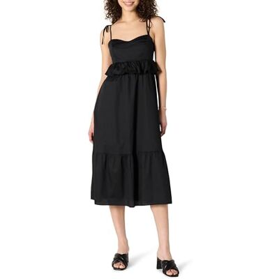 Amazon Essentials Damen Gestuftes Fit and Flare-Maxikleid Aus Baumwollsatin Mit Herzausschnitt Und Empire-Taille, Schwarz, XL Amazon Essentials Damen Gestuftes Fit and Flare-Maxikleid Aus Baumwollsatin Mit Herzausschnitt Und Empire-Taille, Schwarz, XL