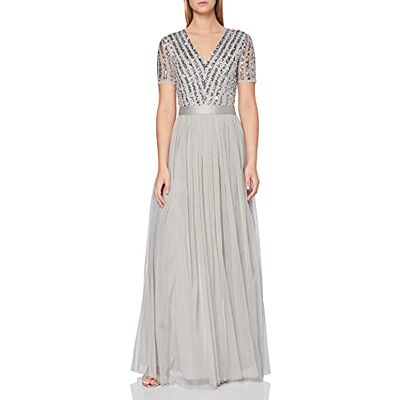 Maya Deluxe Damen Women's Maxi V-neck Ball Gown Short Sleeves Long Elegant Empire Waist W Bridesmaid Dress, Soft Grey, 48 EU Maya Deluxe Damen Women's Maxi V-neck Ball Gown Short Sleeves Long Elegant Empire Waist W Bridesmaid Dress, Soft Grey, 48 EU