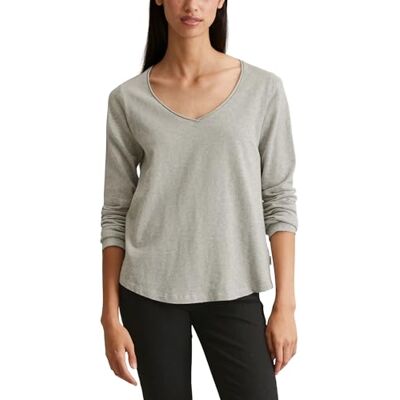 Marc O' Polo Denim Damen Langarmshirt aus Bio-Baumwolle mit V-Ausschnitt, Grau (Grau), L Marc O' Polo Denim Damen Langarmshirt aus Bio-Baumwolle mit V-Ausschnitt, Grau (Grau), L