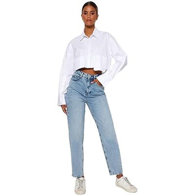 TRENDYOL Damen Light Blue High Waist Mom Twoaw24je00076 Jeans, Light Blue, 38 EU TRENDYOL Damen Light Blue High Waist Mom Twoaw24je00076 Jeans, Light Blue, 38 EU