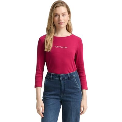 TOM TAILOR Damen 1048941 Slim Fit Langarmshirt Mit Glitzer-Logo, 38999 Dark Pink, XL EU TOM TAILOR Damen 1048941 Slim Fit Langarmshirt Mit Glitzer-Logo, 38999 Dark Pink, XL EU
