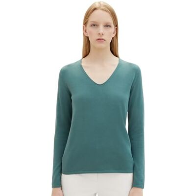 TOM TAILOR Damen Basic Strickpullover mit V-Ausschnitt, 10697 Sea Pine Green, XXS TOM TAILOR Damen Basic Strickpullover mit V-Ausschnitt, 10697 Sea Pine Green, XXS