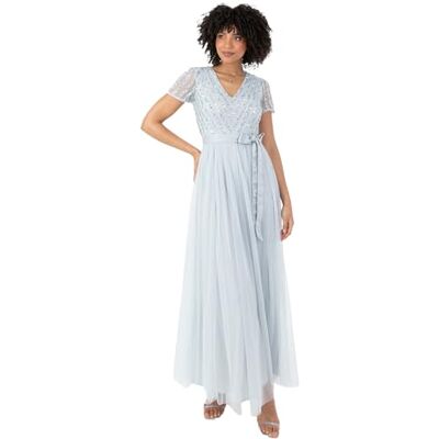 Maya Deluxe Damen Maxi Dress for Women Ladies Bridesmaid V-Neck Ball Gown Short Sleeves Long Elegant Empire Waist Wedding Brautjungfernkleid, Ice Blue, Maya Deluxe Damen Maxi Dress for Women Ladies Bridesmaid V-Neck Ball Gown Short Sleeves Long Elegant Empire Waist Wedding Brautjungfernkleid, Ice Blue,