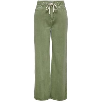 ONLY Damen Onlsilla Mw Wide String Pant PNT Hose, Oil Green, (L) W x 32L ONLY Damen Onlsilla Mw Wide String Pant PNT Hose, Oil Green, (L) W x 32L