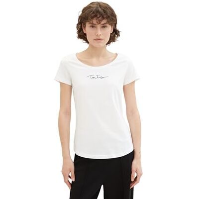 TOM TAILOR Damen Basic T-Shirt mit Logo-Print, 10315 Whisper White, XXXL TOM TAILOR Damen Basic T-Shirt mit Logo-Print, 10315 Whisper White, XXXL