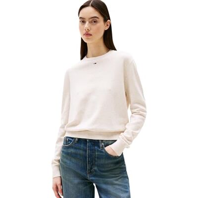 Tommy Jeans Damen Pullover Essential Crew aus Baumwolle, Beige (Oatmeal Htr), 2XL Tommy Jeans Damen Pullover Essential Crew aus Baumwolle, Beige (Oatmeal Htr), 2XL