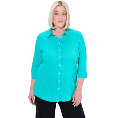 Ulla Popken Damen große Größen Übergrößen Plus Size Bubble-Bluse, Streifen, Hemdkragen, 3/4-Arm Ulla Popken Damen große Größen Übergrößen Plus Size Bubble-Bluse, Streifen, Hemdkragen, 3/4-Arm