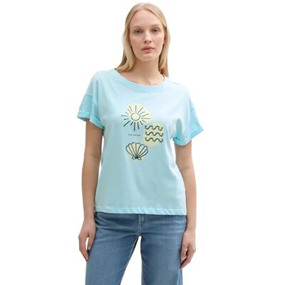 TOM TAILOR Damen 1047069 T-Shirt, 37748 ICY Blue, XXS EU TOM TAILOR Damen 1047069 T-Shirt, 37748 ICY Blue, XXS EU