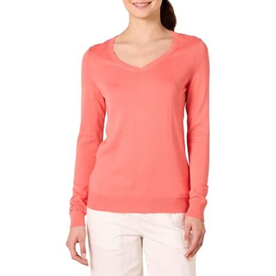 Amazon Essentials Damen Leichter Langarm-Pullover Mit V-Ausschnitt, Korallenrosa, XS Amazon Essentials Damen Leichter Langarm-Pullover Mit V-Ausschnitt, Korallenrosa, XS