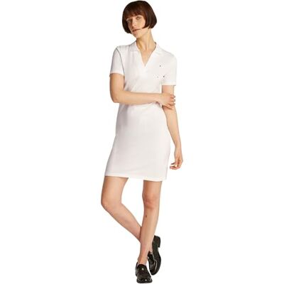 Tommy Hilfiger Damen Polokleid Slim Fit V-Neck Kurz, Weiß (Ecru), L Tommy Hilfiger Damen Polokleid Slim Fit V-Neck Kurz, Weiß (Ecru), L