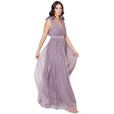 Maya Deluxe Damen Ruffle Shoulder Maxi Dress Brautjungfernkleid, Moody Lilac, 50 EU Maya Deluxe Damen Ruffle Shoulder Maxi Dress Brautjungfernkleid, Moody Lilac, 50 EU